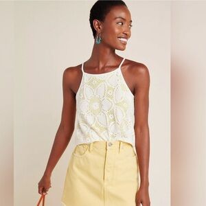 Anthropologie Cream Crochet Lace Swing Tank Top Size S